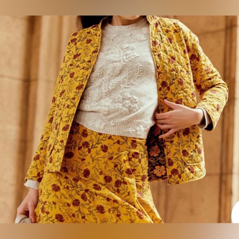 Chic Floral Yellow Utility Jacket, Reversible, size XXL, NWT